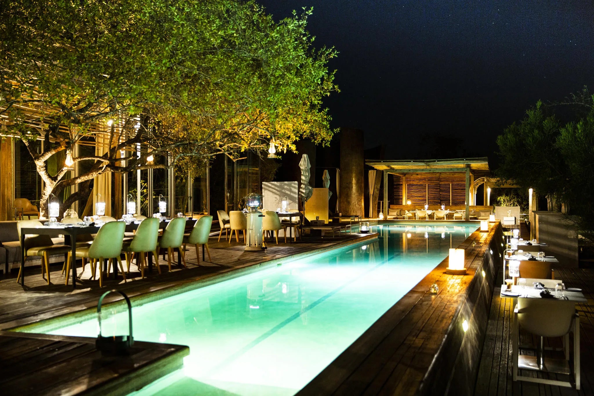 Pool at Night at Singita Lebombo Lodge, Kruger National Park, South Africa.