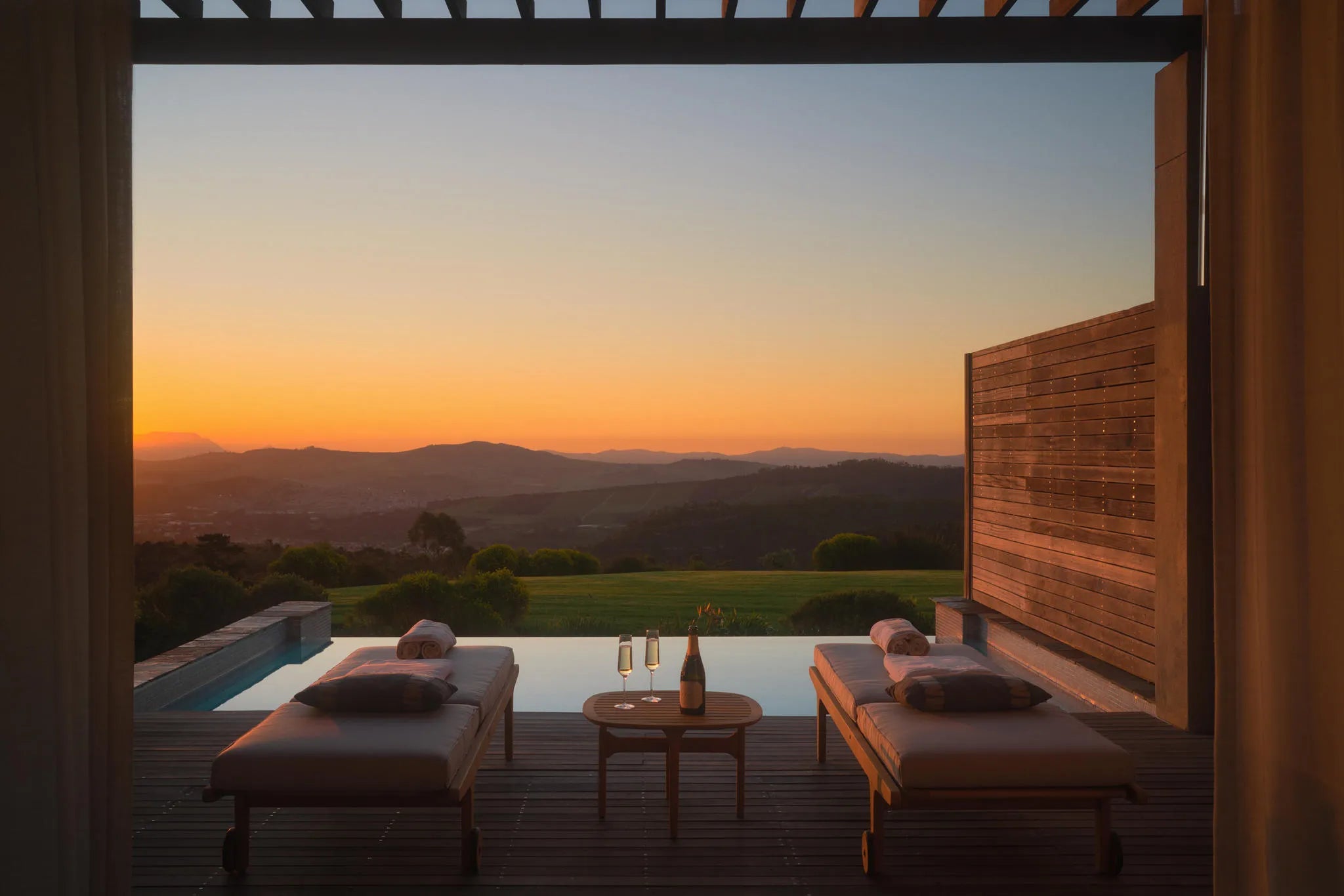 Superior Lodge private pool deck at Delaire Graff Lodges & Spa, Stellenbosch, South Africa.