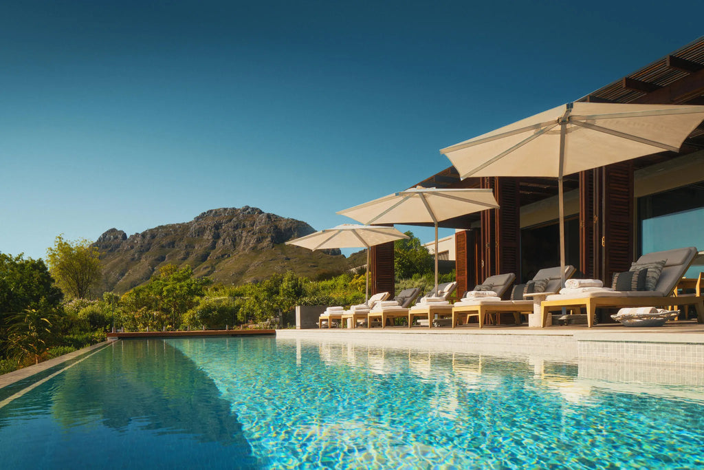 Delaire Graff Owner's Villa Pool Deck at Delaire Graff Lodges & Spa, Stellenbosch, South Africa.