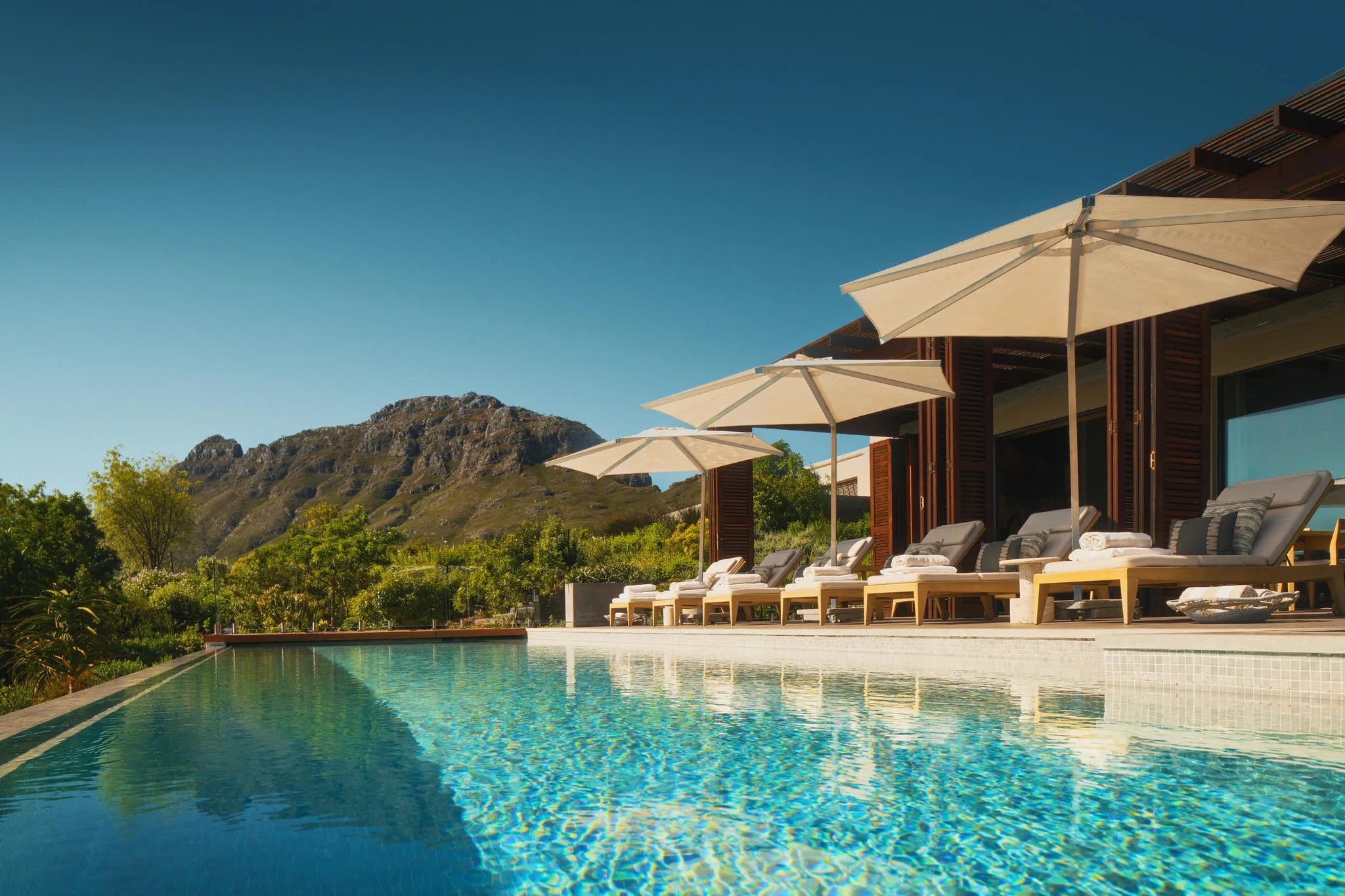 Delaire Graff Owner's Villa Pool Deck at Delaire Graff Lodges & Spa, Stellenbosch, South Africa.