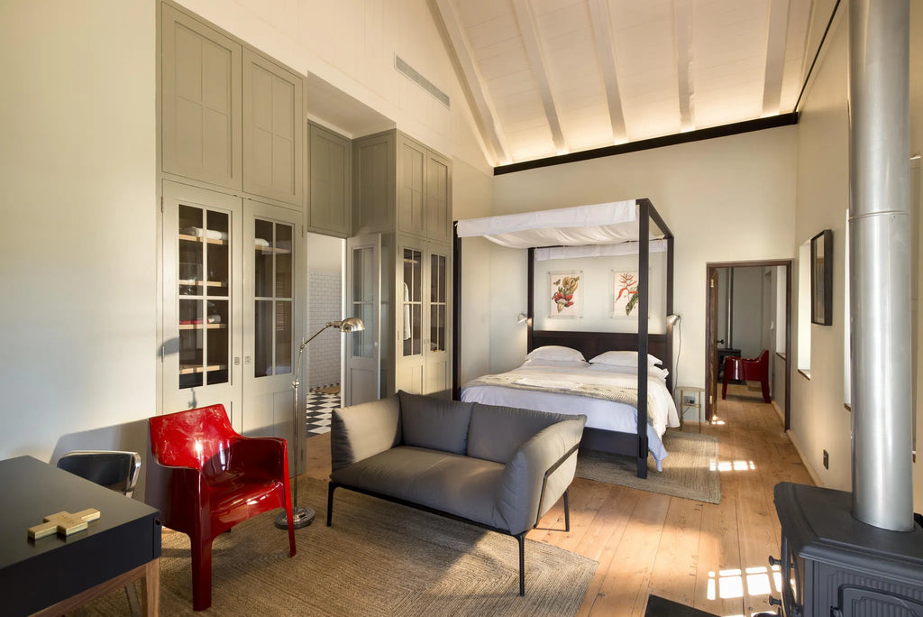 Farmhouse Bedroom at Babylonstoren Farm Hotel, Franschhoek, South Africa.