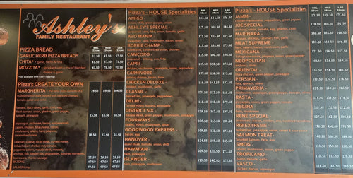 Ashley's Family Restaurant Pizza Take Aways, Cape Town South Africa