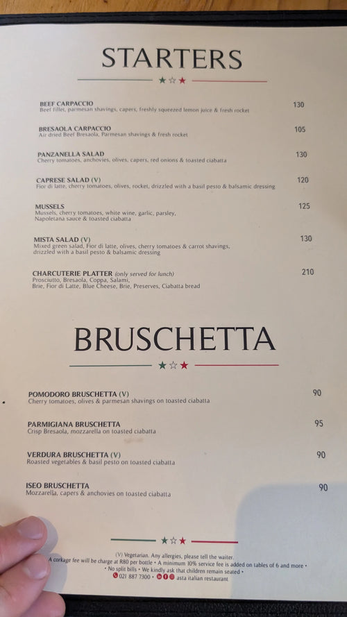 Asta Italian Restaurant, Stellenbosch South Africa