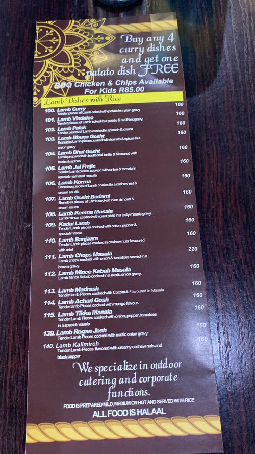 Banjaara Indian Restaurant & take-away weltevreden park town square, Johannesburg South Africa