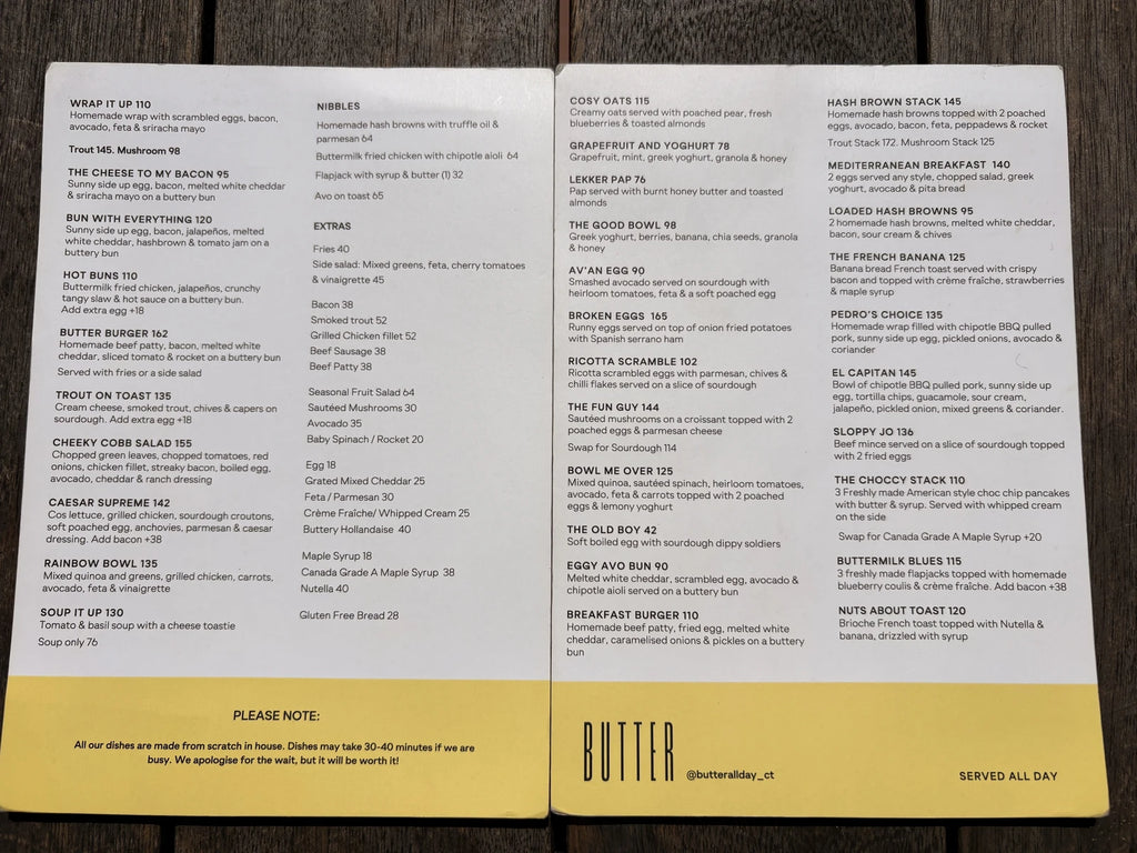 BUTTER - All Day Breakfast & Bistro Bar, Cape Town South Africa