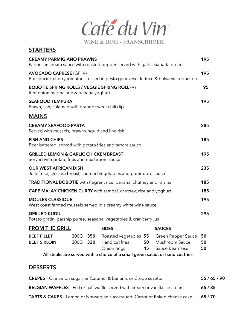 Cafe du Vin, Franschhoek South Africa