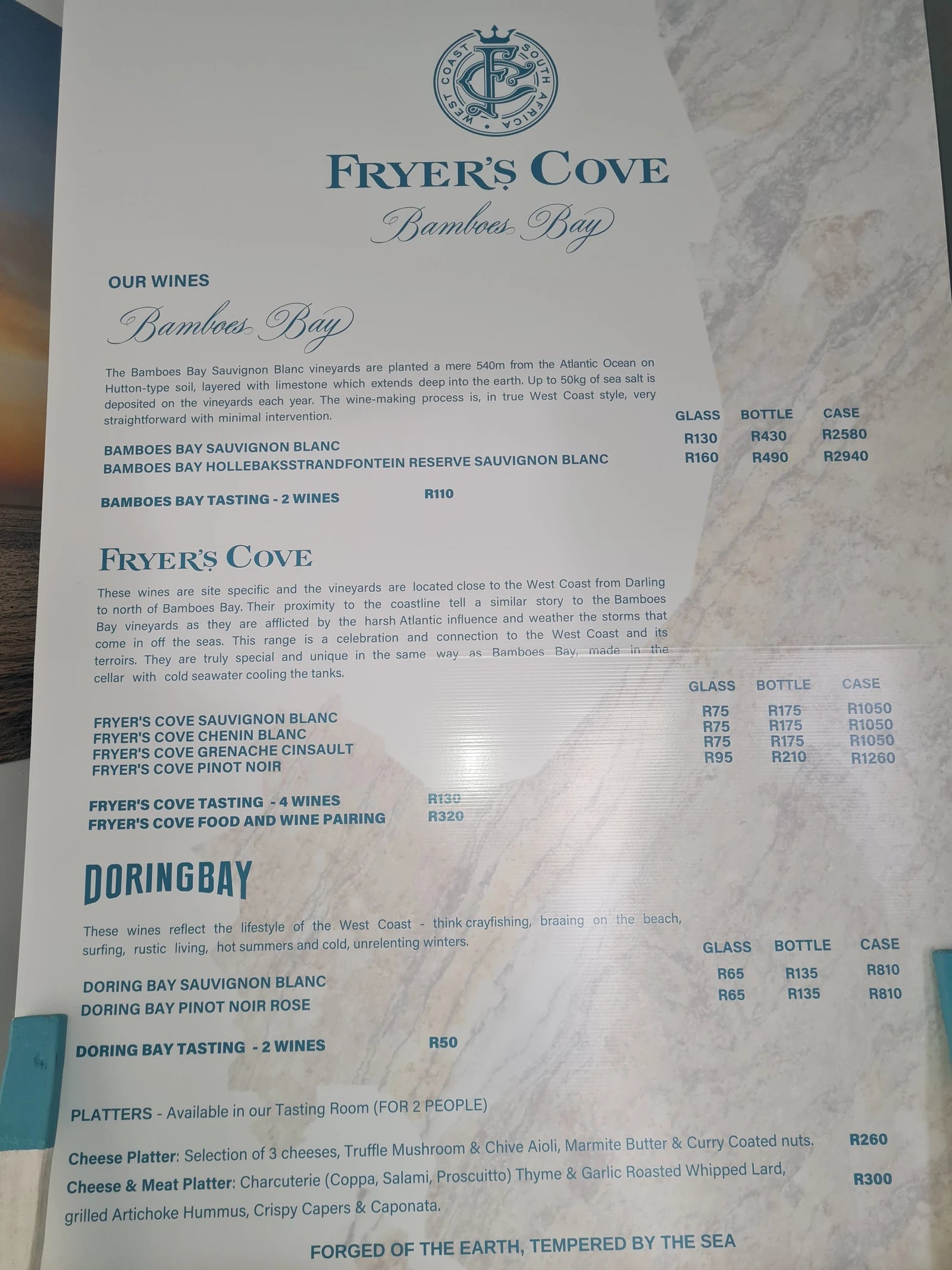 Fryer's Cove Vineyard, Doringbaai South Africa