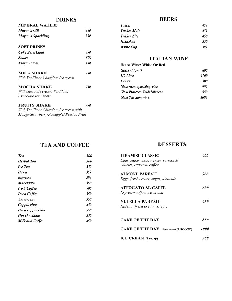 La Terrazza Italian Restaurant, Nairobi Kenya