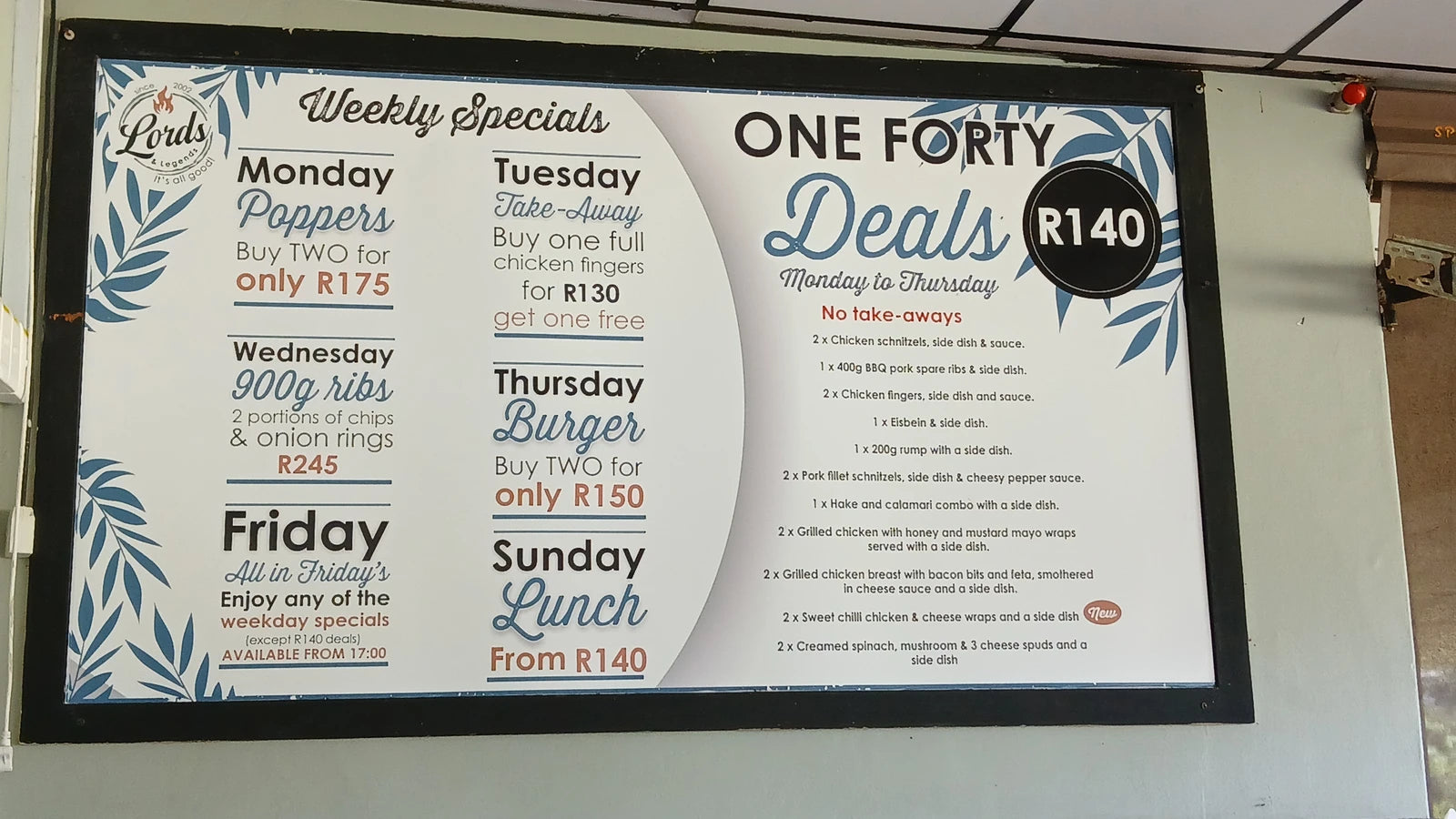 Lords & Legends Sports Cafe Amanzimtoti, Durban South Africa