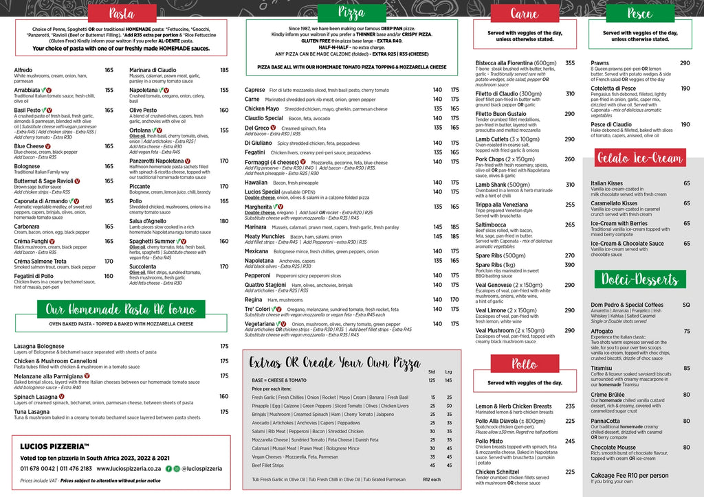 Lucios Pizzeria, Randburg South Africa