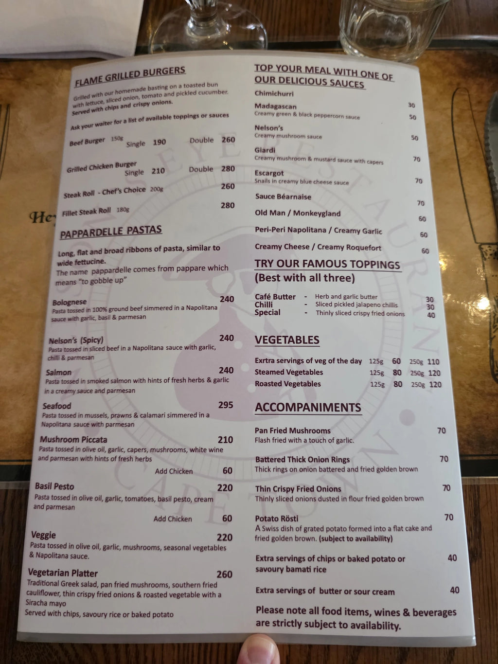 Nelson's Eye Restaurant, Cape Town South Africa