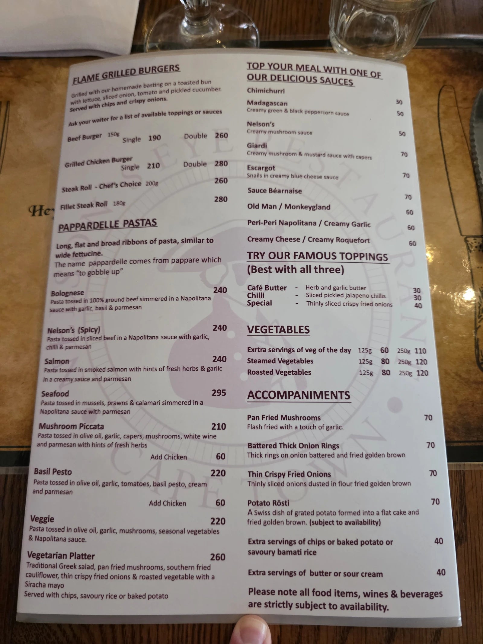 Nelson's Eye Restaurant, Cape Town South Africa
