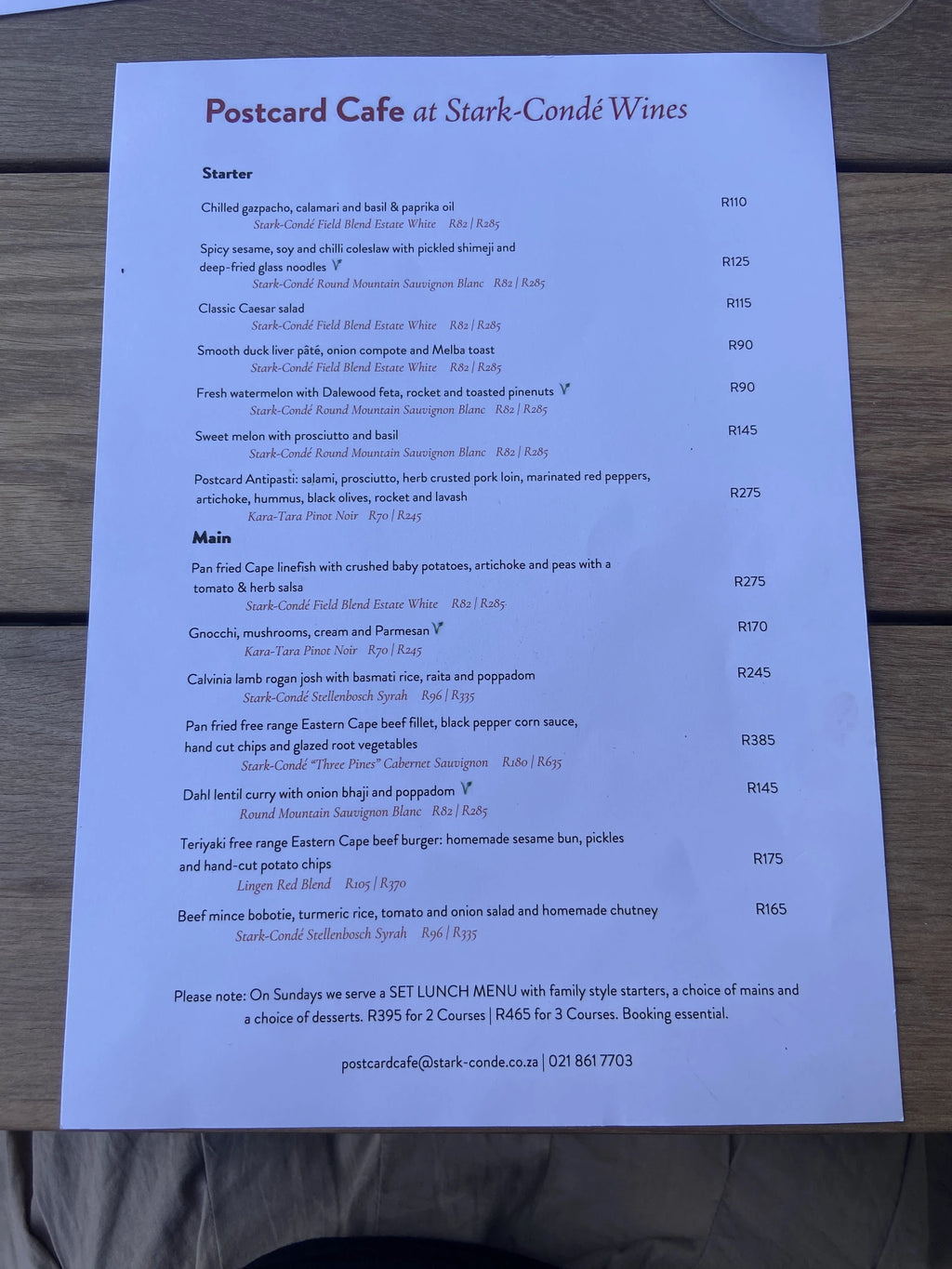 Postcard Café at Stark-Condé Wines, Stellenbosch South Africa