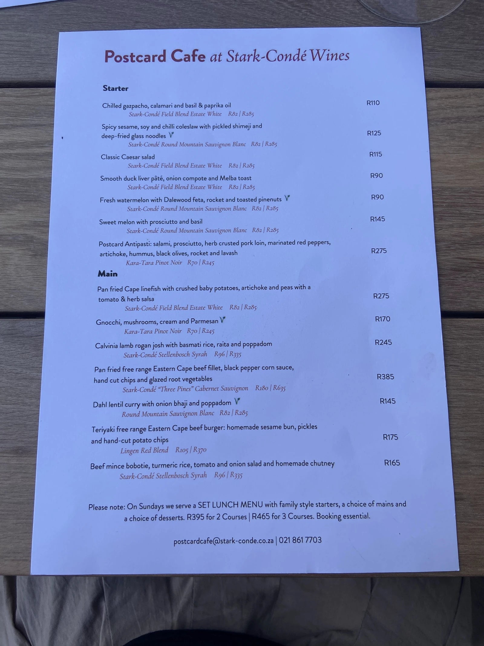 Postcard Café at Stark-Condé Wines, Stellenbosch South Africa