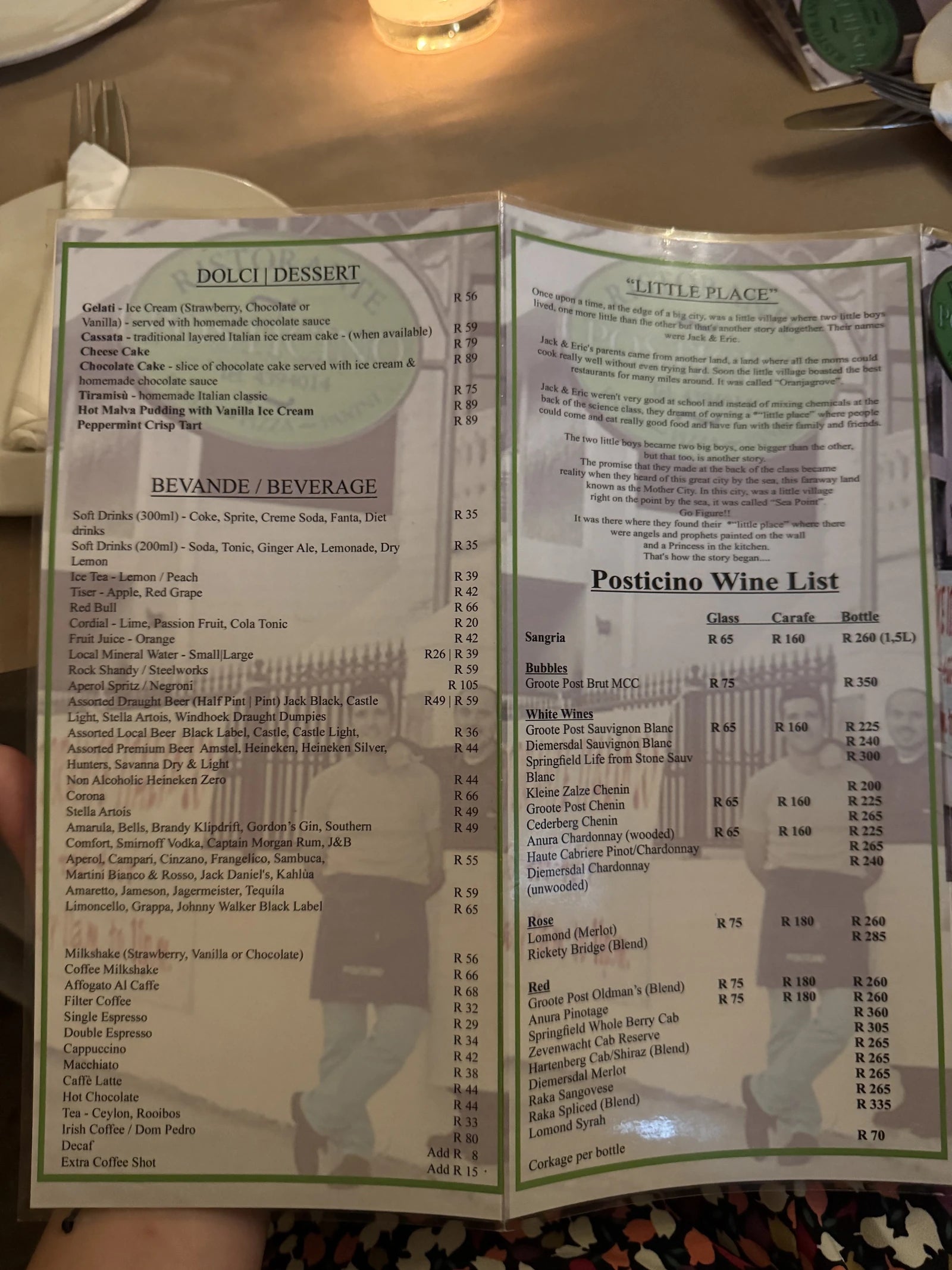 Posticino Italian Restaurant, Cape Town South Africa