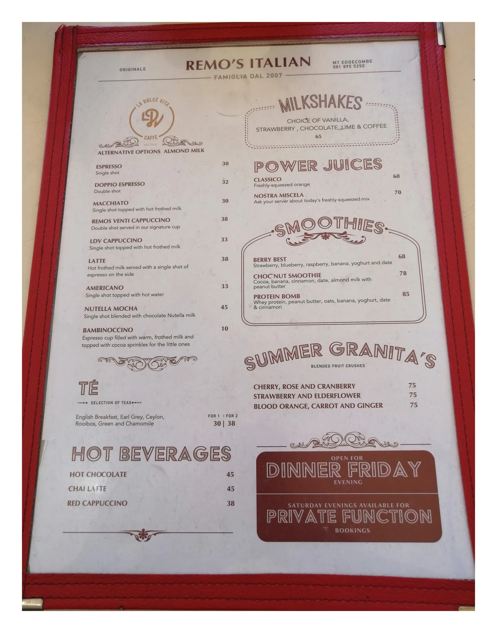 Remo's Fratelli Restaurant, Durban South Africa