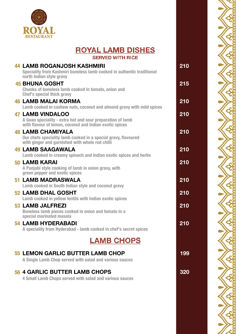 Royal Restaurant Indian Cuisine, Cape Town South Africa