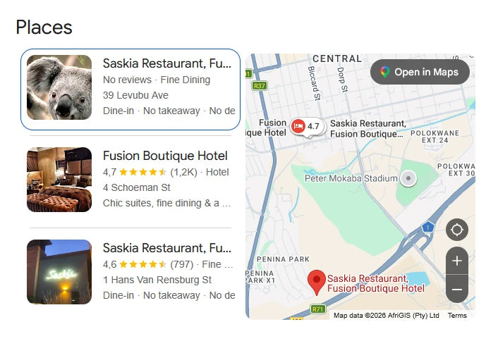 Saskia Restaurant, Fusion Boutique Hotel, Polokwane South Africa