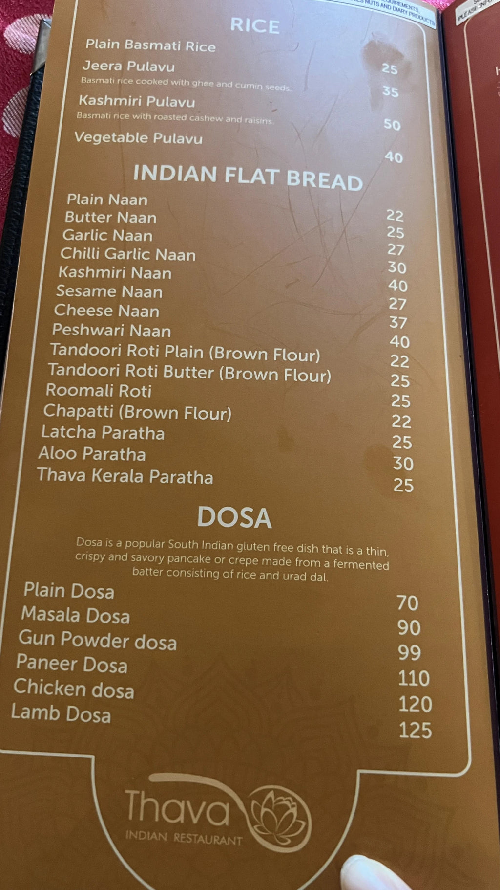 Thava Indian Restaurant, Johannesburg South Africa